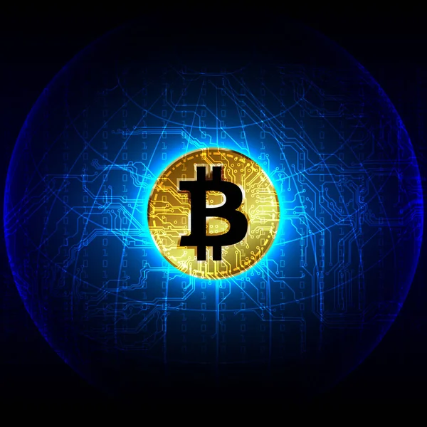 Bitcoin waluty cyfrowej futurystyczny pieniędzy cyfrowych technologii wo — Wektor stockowy