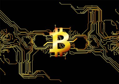 teknoloji altın bitcoin vektör ve arka plan .vector devre 