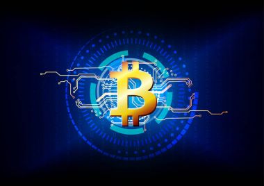 teknoloji altın bitcoin vektör ve arka plan .vector devre 