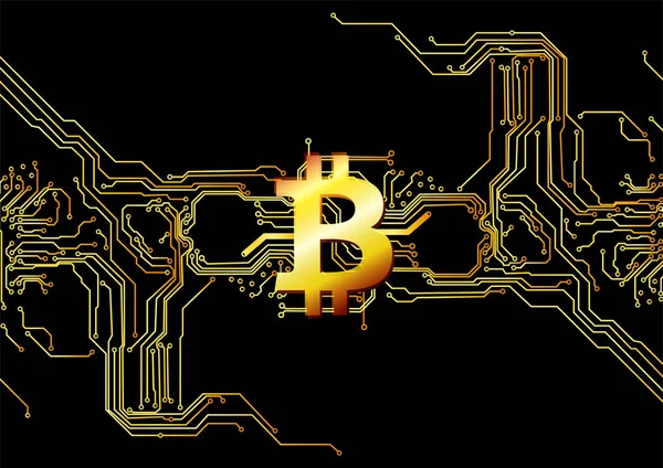 Wektor złoty technologia bitcoin i obieg .vector tle — Wektor stockowy