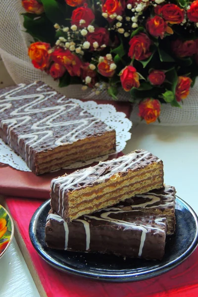 Wafel taart in chocolade — Stockfoto
