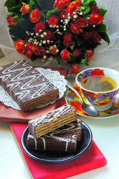Vafle dort v čokoládě — Stock fotografie