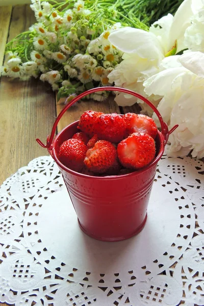 Căpșuni într-o găleată — Fotografie, imagine de stoc