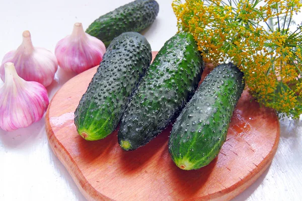 Cucumber, garlic and dill — Stock Photo, Image