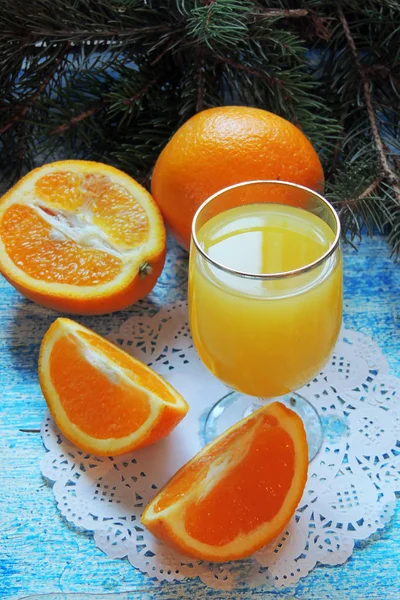 Orange and orange juice. New Year background — Stock Photo, Image