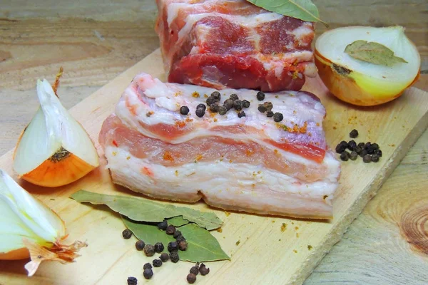 Lard with meat and spices — Stock Photo, Image