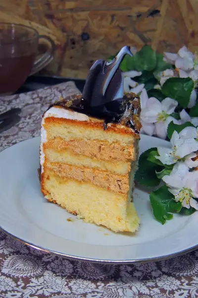 Gebackener Quark Crêpes Kuchen Mit Mandeln Und Saurer Sahne Traditionelle — Stockfoto