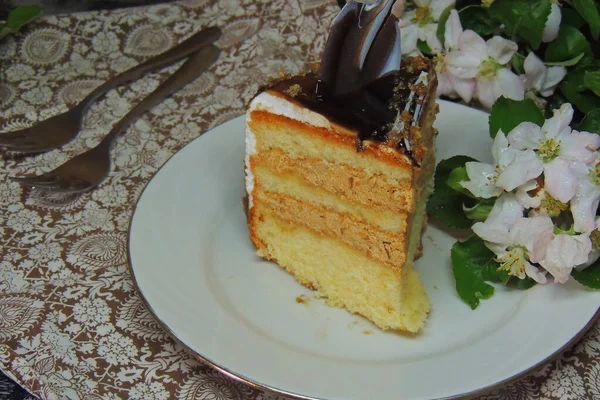 Gebackener Quark Crêpes Kuchen Mit Mandeln Und Saurer Sahne Traditionelle — Stockfoto