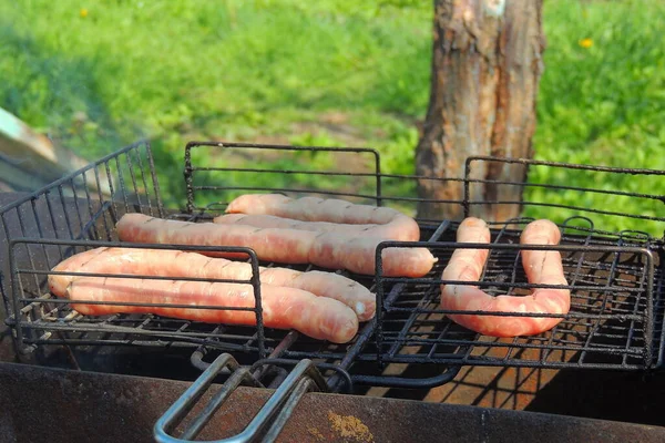 Gegrilde Worsten Brandstapel Voedselthema — Stockfoto