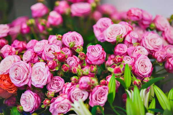 bouquets of roses in a flower shop