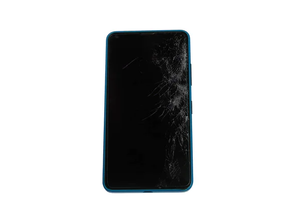 kırık ekran üzerinde beyaz izole ile hareket eden smartphone
