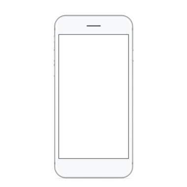 Beyaz arka plan üzerinde mockup telefon beyaz renk ön görünüm