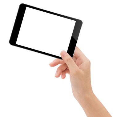 Yakın çekim el maketler dijital tablet üzerinde beyaz adam tutarak