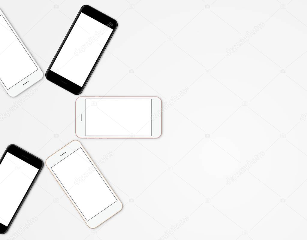 mock-up phone mobile color set blank screen, modern communicatio