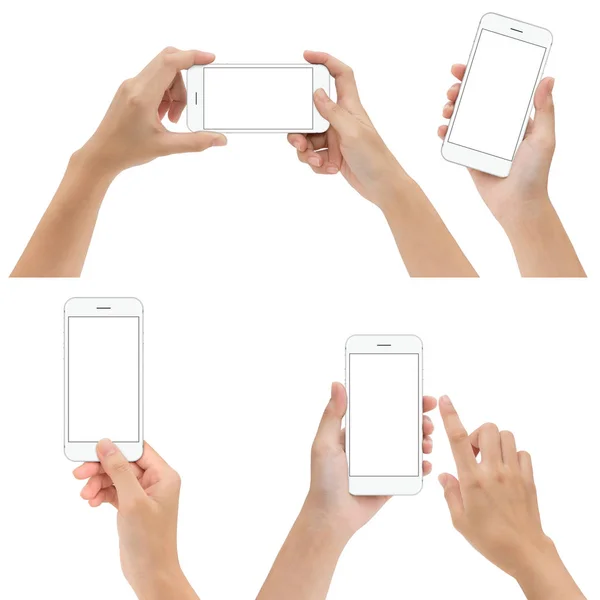 Ручной жест держать и использовать телефонный набор изолированы на белой backgrou — стоковое фото
