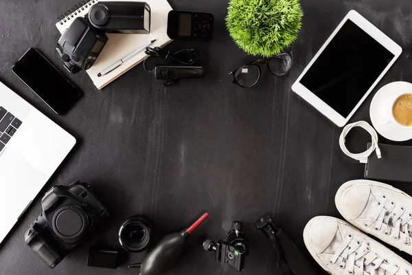 Photography device on table top view — Stock Photo, Image