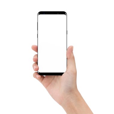 Beyaz arka plan clipp izole el tutarak telefonunuzu alay