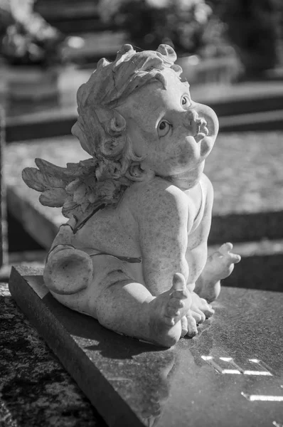 Bekiffter Engel auf Friedhof auf einem tom — Stockfoto