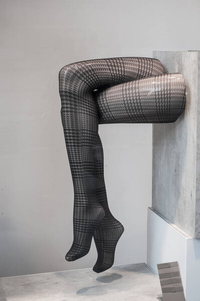Slim female legs in stockings 