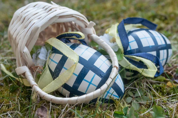 Dekorative Ostereier im Freien im Gras — Stockfoto