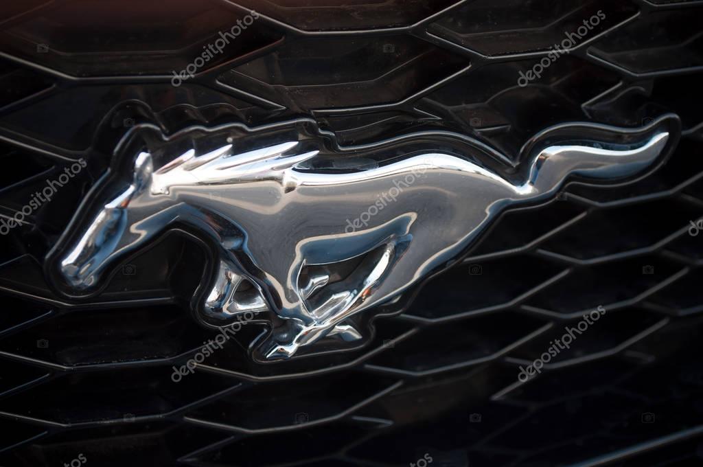 MULHOUSE - France - 26 February 2017 - closeup of ford mustang logo on car