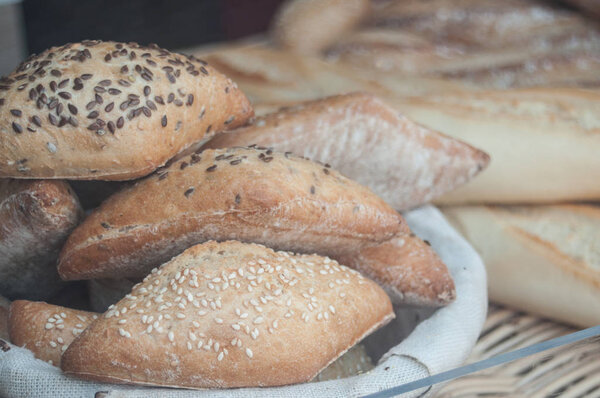  traditional french bread in bakery 