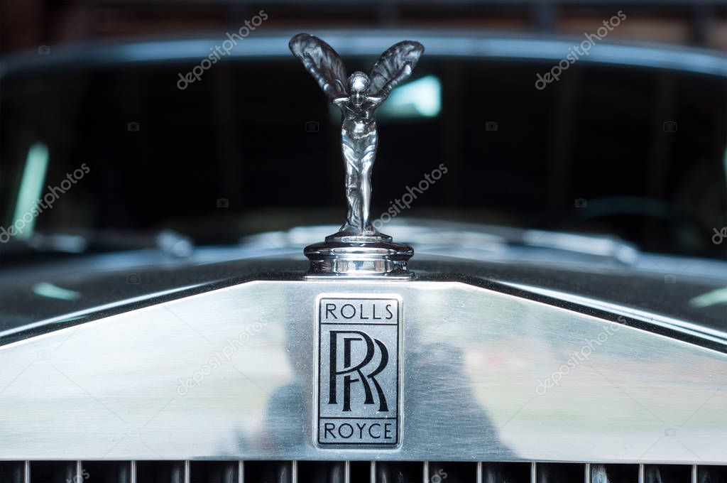 Mulhouse - France - 12 September 2017 - closeup of Rolls Royce logo on car
