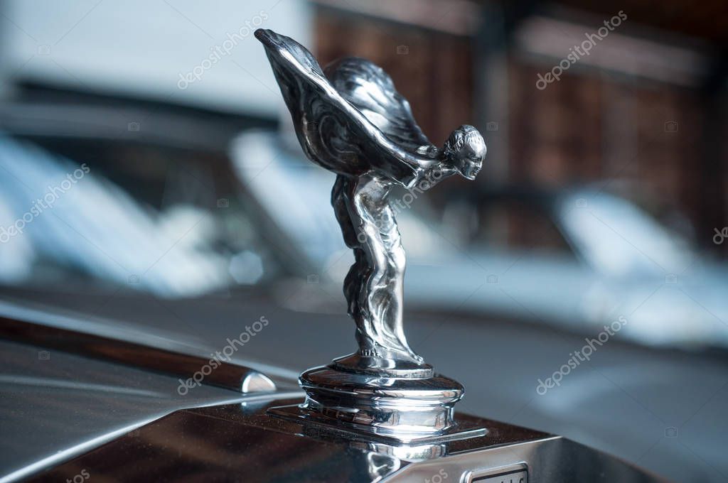 Mulhouse - France - 12 September 2017 - closeup of Rolls Royce logo on car