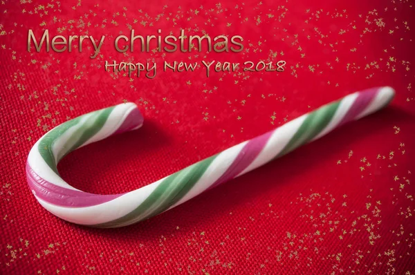 Doce de cana Feliz Natal e feliz cartão de ano novo 2018 — Fotografia de Stock