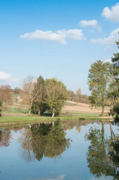 Bellissimo lago con alberi in riflessione — Foto Stock