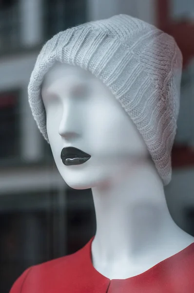 Etalagepop in winter mode voor vrouwen-showroom — Stockfoto