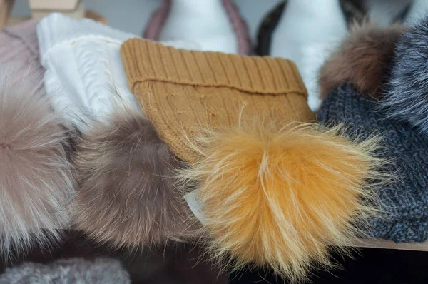 Wool hats in fashion store showroom for women — стоковое фото