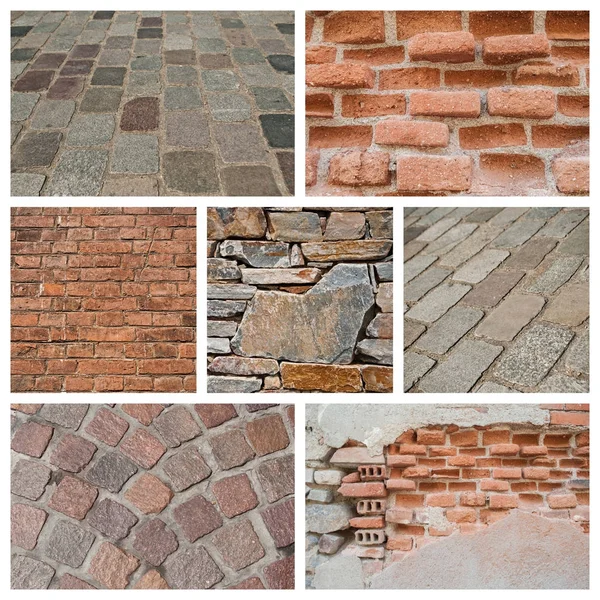 Stone and brick texture collage — Stock Photo, Image