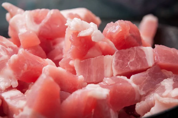 Pork cubes in macro — Stock Photo, Image