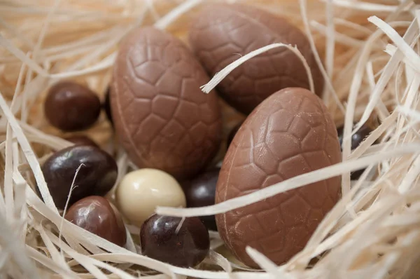 Chocolade paaseieren in een nest — Stockfoto