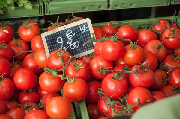 Fresh tomatoes at the market — Stock Photo, Image