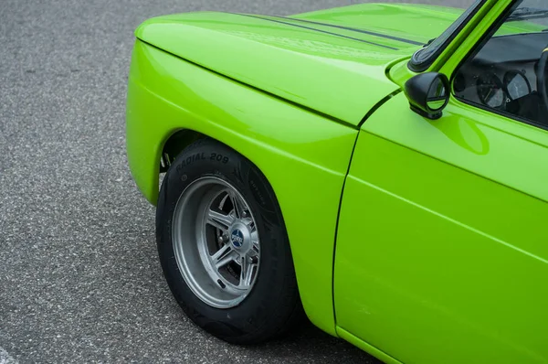 Closeup of green renault 8 Gordini parked in the street — ストック写真