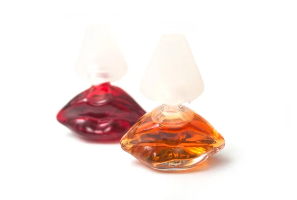 Salvator Dali perfume em garrafa transparente em forma de boca sobre fundo branco — Fotografia de Stock