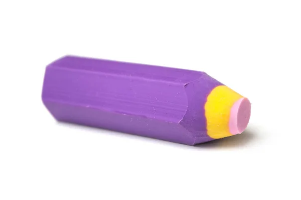 Closeup of colorful eraser in shaped pencil on white background — 스톡 사진