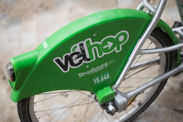 Rental bike by velhop parked in the street — Stock Photo, Image