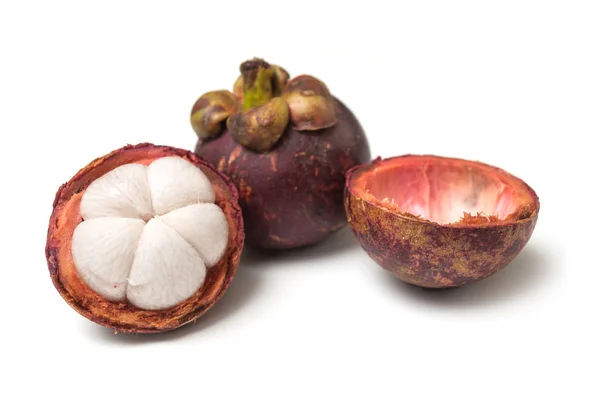 Closeup of purple mangosteen on white background — 스톡 사진