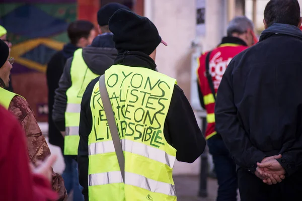 뮐루즈 프랑스 2020 개혁에 반대하는 문자가 조끼를 시위하는 사람들의 — 스톡 사진