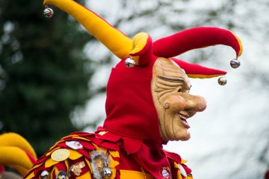 Neuenburg - Almanya - 23 Şubat 2020 - Karnaval maskeli insanların portresi