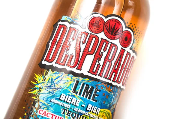 Mulhouse Frankreich März 2020 Großaufnahme Von Desperados Bierzitronenflaschen Auf Weißem — Stockfoto