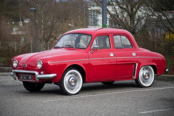 Mulhouse France Mars 2020 Profile View Red Renault Dauphine Vintage — Stock Photo, Image
