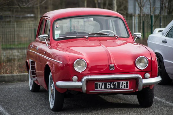 Mulhouse France Mars 2020 Front View Red Renault Dauphine Vintage — Stock Photo, Image