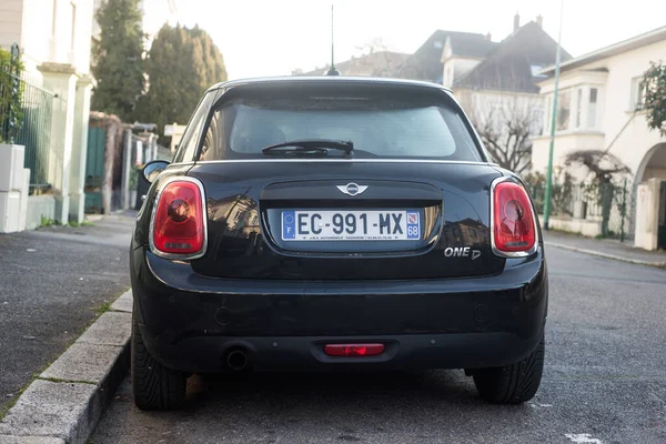 Mulhouse France March 2020 Rear View Black Mini Cooper Parked — Stock Photo, Image