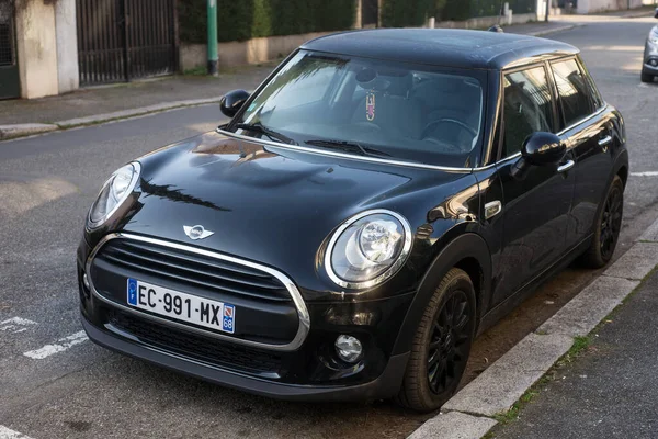 Mulhouse France March 2020 Front View Black Mini Cooper Parked — Stock Photo, Image