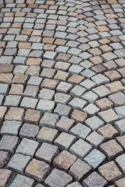 Nahaufnahme Einer Geometrischen Kopfsteinpflaster Baustelle Der Straße — Stockfoto