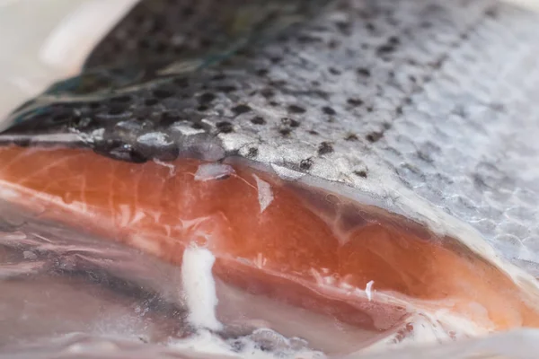 Closeup Vacuum Packed Portion Salmon — Stock Photo, Image